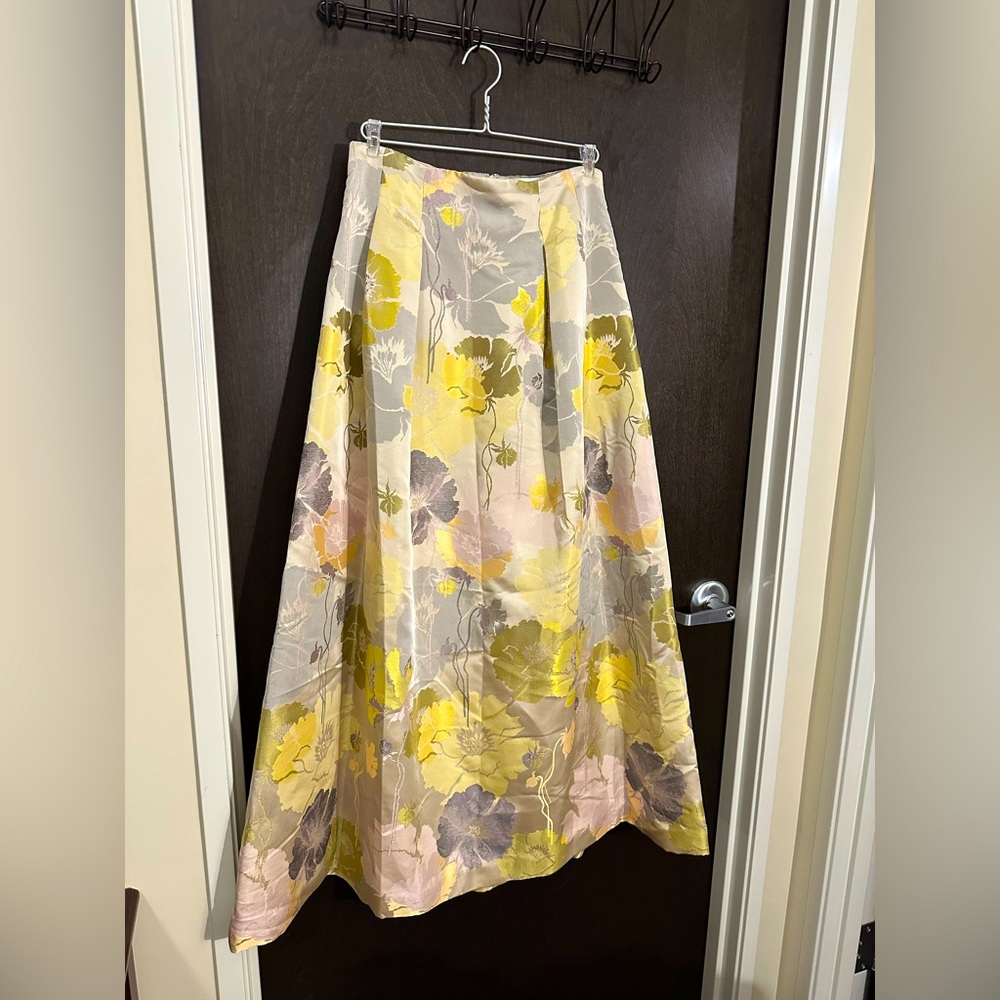 Eliza J Yellow, Gray & Pink Floral Jacquard Maxi Skirt